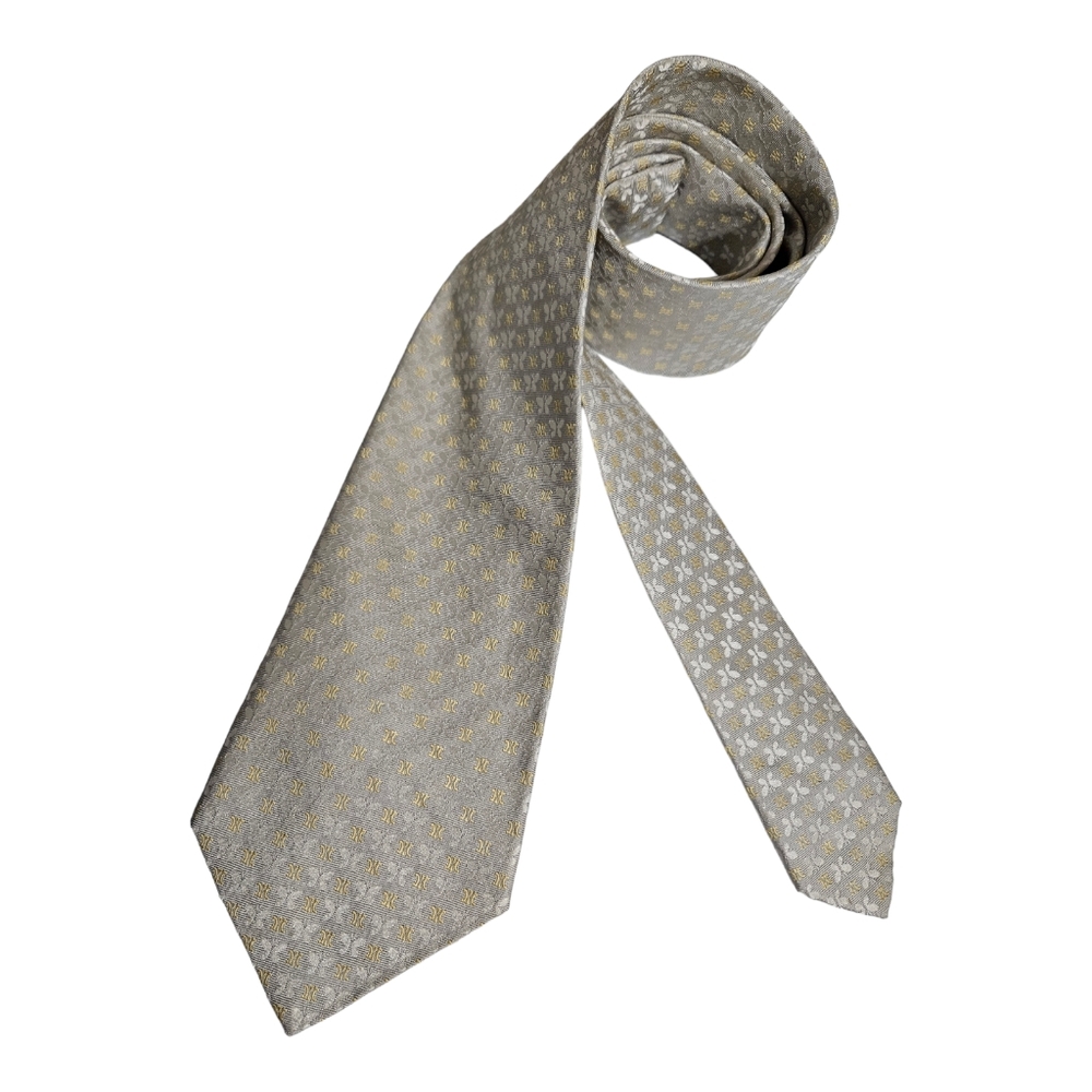 CELINE Ivory Monogrammed Logo Butterfly Silk LUXURY Tie ITALY